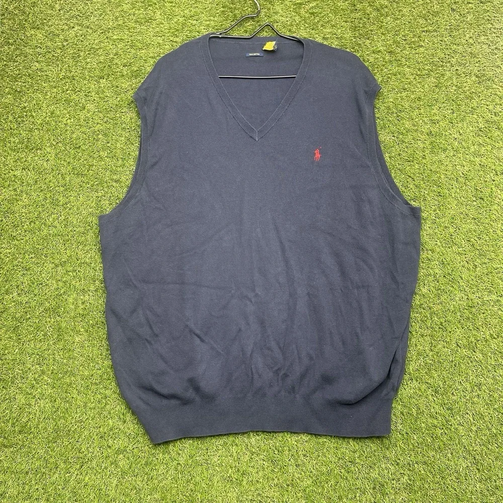 Polo Ralph Lauren Sweater Vest Mens 3XB Navy Blue V Neck Knit Cotton Preppy